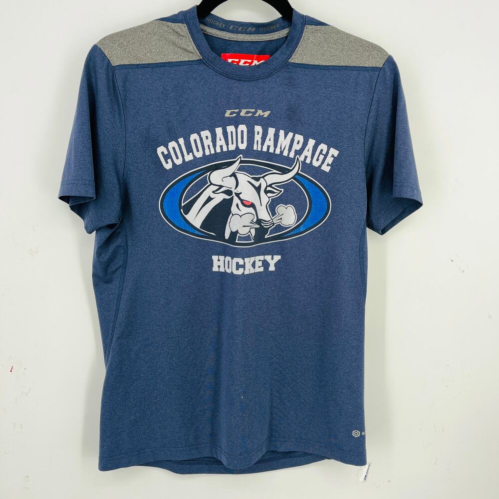 CCM Colorado Rampage Hockey Shirt Tactical Dry Blue Gray Mens Sz Small